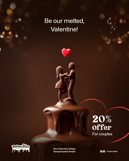 Browcolate social media post design — appetizing chocolate dessert visual to increase online engagement and drive conversions