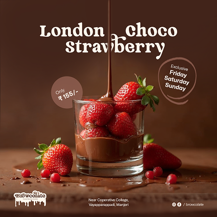 Browcolate social media post design — appetizing chocolate dessert visual to increase online engagement and drive conversions