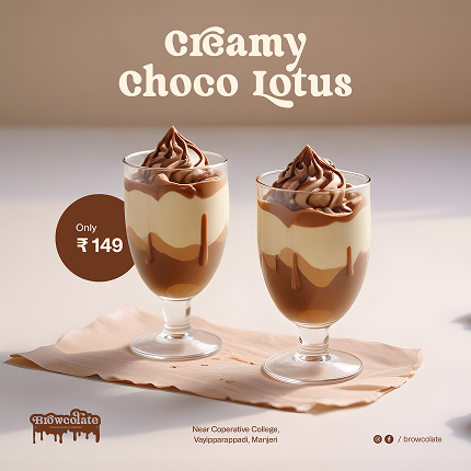 Browcolate social media post design — appetizing chocolate dessert visual to increase online engagement and drive conversions