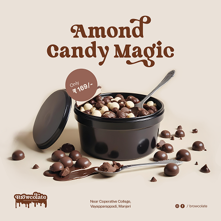 Browcolate social media post design — appetizing chocolate dessert visual to increase online engagement and drive conversions